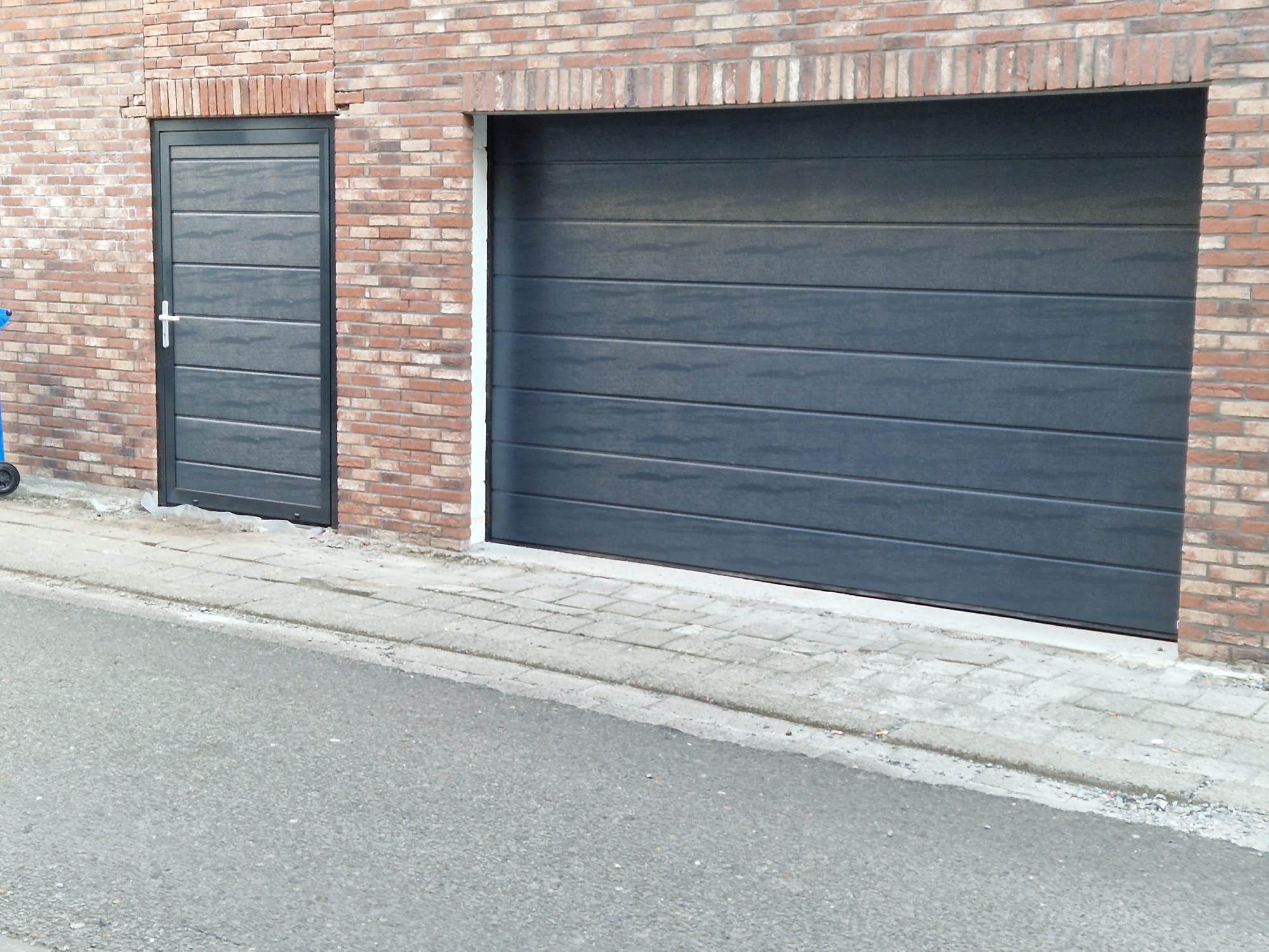 Garagedeur met Single loopdeur Woodgrain Ligna RAL 7016